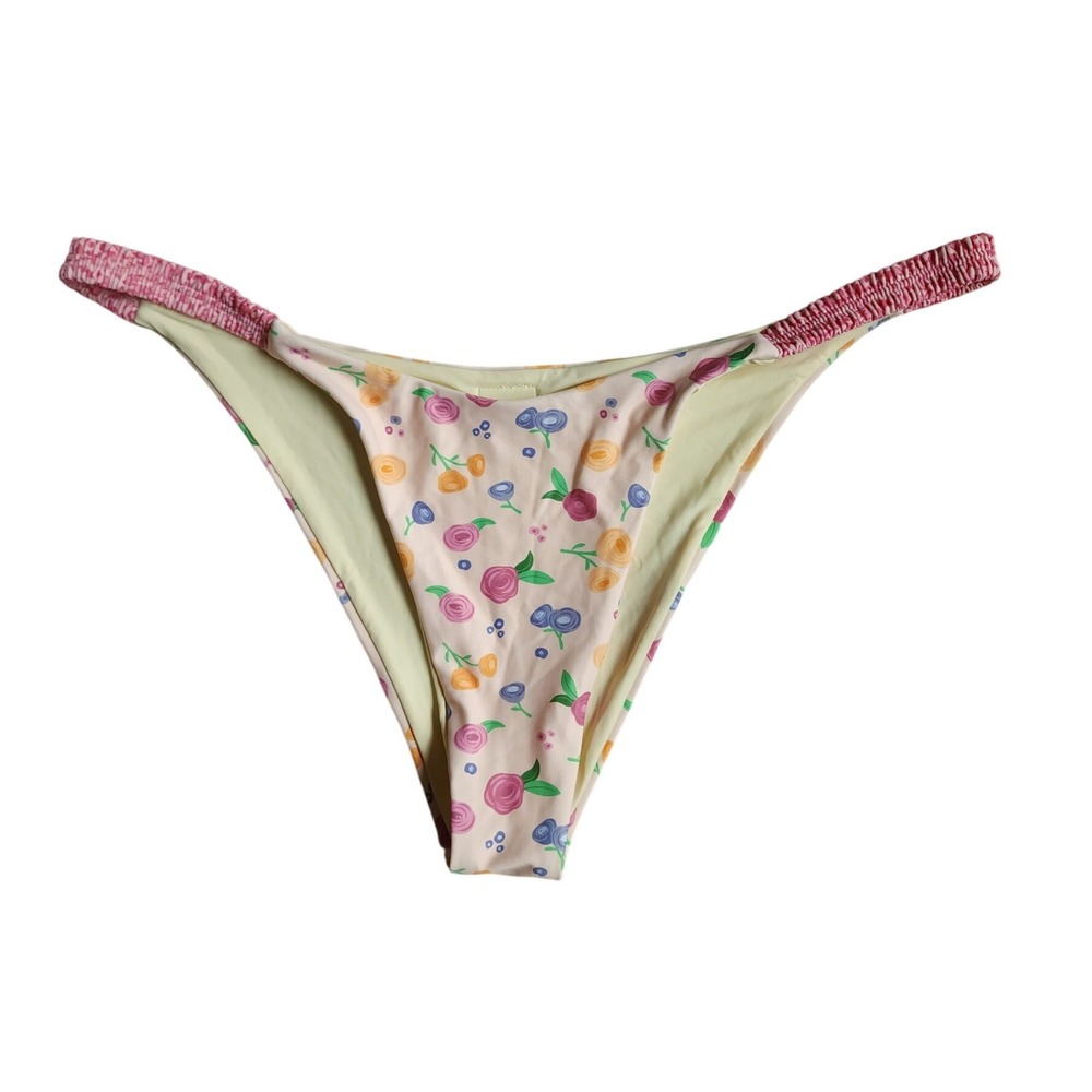 Blackbough Bikini Bottoms Women 2XL Pink Floral Ruched HighLeg Designer Swimwear
